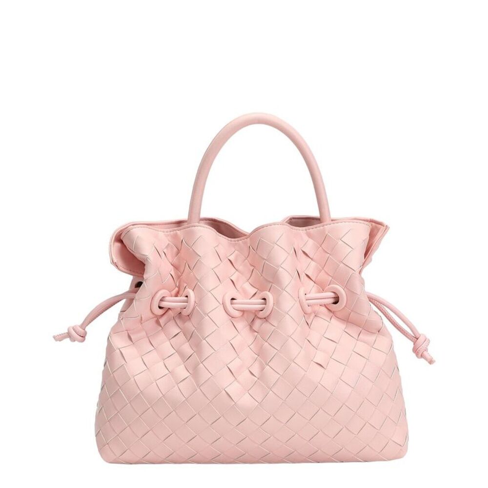 Tiffany & Fred Paris Hand-Woven Leather Drawstring Satchel, Pink